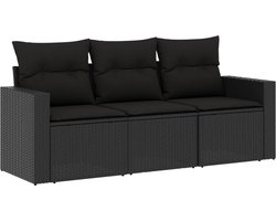 vidaXL - 3-delige - Loungeset - met - kussens - poly - rattan - zwart
