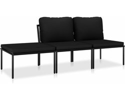vidaXL - 3-delige - Loungeset - met - kussens - PVC - zwart