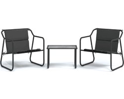 vidaXL - 3-delige - Loungeset - met - kussens - staal - antracietkleurig
