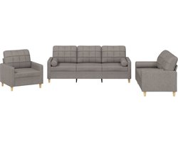 vidaXL - 3-delige - Loungeset - met - kussens - stof - taupe