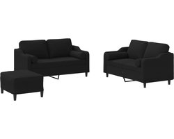 vidaXL - 3-delige - Loungeset - met - kussens - stof - zwart
