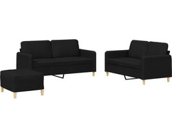 vidaXL - 3-delige - loungeset - met - kussens - stof - zwart