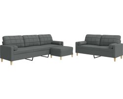 vidaXL - 3-delige - Loungeset - met - voetenbank - en - kussens - stof - donkergrijs