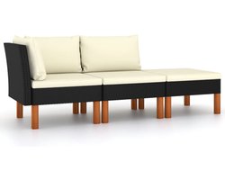 vidaXL - 3-delige - Loungeset - poly - rattan - en - massief - eucalyptushout