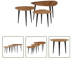vidaXL 3-delige Salontafelset massief acaciahout Salontafel - Acacia Hout - Vintage Meubilair - Handmade Furniture - Theetafel
