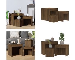 vidaXL 3-delige Tafeltjesset bewerkt hout bruin eikenkleur - In Elkaar Passend Tafeltje - In Elkaar Passende Tafeltjes - Tafeltjesset - Tafelset