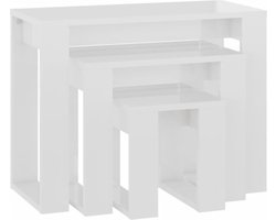 vidaXL - 3-delige - Tafeltjesset - bewerkt - hout - hoogglans - wit