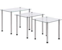 vidaXL - 3-delige - Tafeltjesset - gehard - glas - transparant