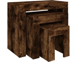 vidaXL 3-delige Tafeltjesset - Gerookt Eiken Tafelset - Tafeltjes - Houten Meubelen - Bruine Meubelen - Livingroom Furniture