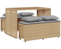 vidaXL - 3-delige - Tuinset - met - kussens - poly - rattan - beige