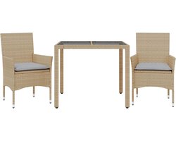 vidaXL - 3-delige - Tuinset - met - kussens - poly - rattan - en - glas - beige
