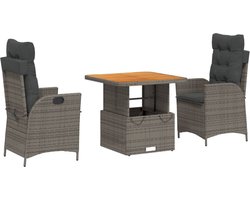 vidaXL - 3-delige - Tuinset - met - kussens - poly - rattan - grijs