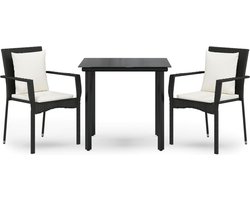 vidaXL - 3-delige - Tuinset - met - kussens - poly - rattan - zwart