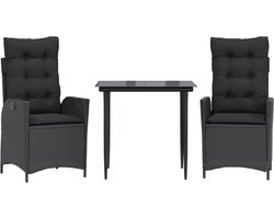 vidaXL - 3-delige - Tuinset - met - kussens - poly - rattan - zwart