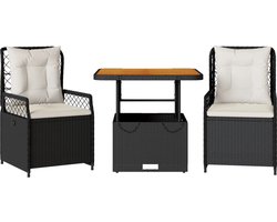 vidaXL - 3-delige - Tuinset - met - kussens - poly - rattan - zwart
