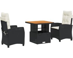 vidaXL - 3-delige - Tuinset - met - kussens - poly - rattan - zwart