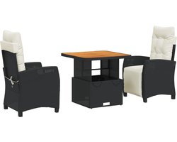 vidaXL - 3-delige - Tuinset - met - kussens - poly - rattan - zwart