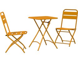 vidaXL - 3-delige - Vouw - Bistro - Set - in - Mosterdgeel - Staal