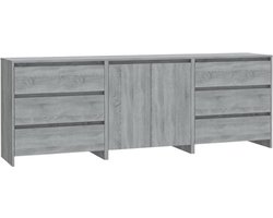 vidaXL - 3 - st - Dressoirs - bewerkt - hout - grijs - sonoma - eikenkleurig