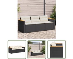 vidaXL 3 Zits Bank - Tuinbank - Tuinbank 3-zits met kussens poly rattan zwart - Lounge Set - Buitendecoratie - Tuinset