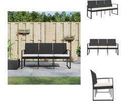 vidaXL 3-zits Tuinbankje - 3-zits Tuinbankjes - Parkbank - Tuinzetel - Tuinbank 3-zits met kussens polypropeen rattan zwart