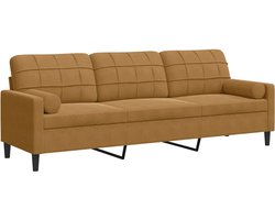 vidaXL - 3-zitsbank - met - sierkussens - 210 - cm - fluweel - bruin