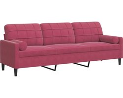 vidaXL - 3-zitsbank - met - sierkussens - 210 - cm - sierkussen - fluweel - wijnrood