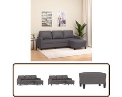 vidaXL 3-zitsbank met voetenbank - Kunstleer - Grijs 3 Zits Bank - Fauteuils - Salon Meubilair - Kunstleer Sofa - Grijze Bank