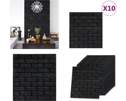 vidaXL 3D-behang zelfklevend 10 st bakstenen zwart - Behang - Behangen - 3D-behang - 3D-behangen