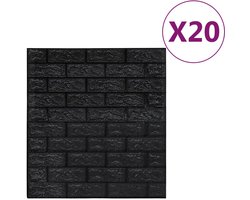 vidaXL 3D Zelfklevend Behang - Zwart - 20 Stuks 3D Wanddecoratie - Zwarte Wandbekleding - Baksteen Patroon - DIY Decoratie - Kamerversiering