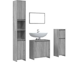 vidaXL - 4-delige - Badkamermeubelset - bewerkt - hout - grijs - sonoma - eikenkleur