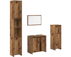 vidaXL - 4-delige - Badkamermeubelset - bewerkt - hout - oud - houtkleurig