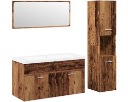 vidaXL - 4-delige - Badkamermeubelset - bewerkt - hout - oud - houtkleurig