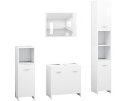vidaXL - 4-delige - Badkamermeubelset - bewerkt - hout - wit