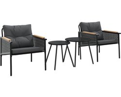 vidaXL - 4-delige - Balkonset - met - kussens - staal - zwart