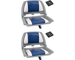 vidaXL - 4-delige - Bootstoelenset - met - blauw-witte - kussens - inklapbaar