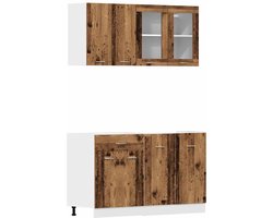 vidaXL - 4-delige - Keukenkastenset - Lyon - bewerkt - hout - oud - houtkleurig