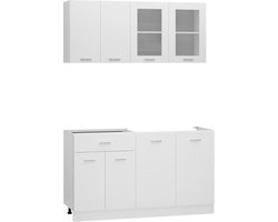 vidaXL - 4-delige - Keukenkastenset - Lyon - bewerkt - hout - wit