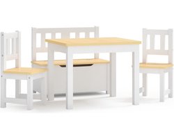 vidaXL - 4-delige - Kindertafel- - en - stoelenset - MDF - wit - en - beige