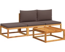 vidaXL 4-delige Loungeset - Acaciahout - Grijs Tuinmeubels - Lounge Set - Acacia Hout - Outdoor Furniture - Balkon Meubel - Terras Meubelen - Garden Sofa - Relaxstoel