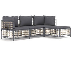 vidaXL 4-delige Loungeset - Antraciet Poly Rattan Hoekbank Lounge Set - Loungebank - Tuinset - Buitenspeelkamer - Outdoor Furniture - Patio Set - Aluminium Lounge Set - Kunststof Lounge Set
