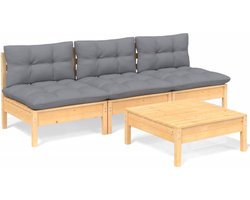 vidaXL - 4-delige - Loungeset - met - grijze - kussens - grenenhout
