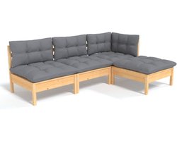 vidaXL - 4-delige - Loungeset - met - grijze - kussens - grenenhout