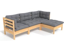vidaXL - 4-delige - Loungeset - met - grijze - kussens - grenenhout