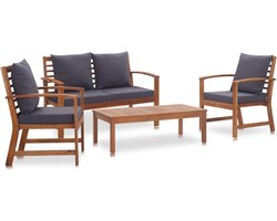 vidaXL - 4-delige - Loungeset - met - kussens - massief - acaciahout