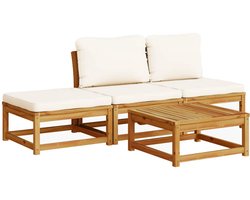 vidaXL - 4-delige - Loungeset - met - kussens - massief - acaciahout
