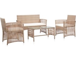 vidaXL - 4-delige - Loungeset - met - kussens - poly - rattan - beige