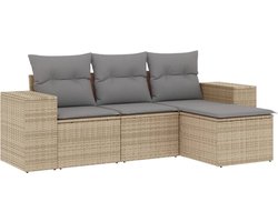 vidaXL - 4-delige - Loungeset - met - kussens - poly - rattan - beige