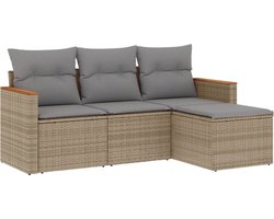 vidaXL - 4-delige - Loungeset - met - kussens - poly - rattan - beige