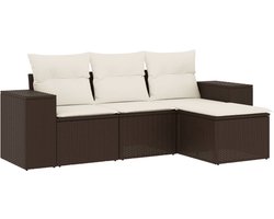 vidaXL - 4-delige - Loungeset - met - kussens - poly - rattan - bruin